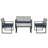 4 Gray Patio Furniture With Blue Cushions And Wood Table For Outdoor Balcony Porch Garden Backyard Lawn, American Design, Weather Frame, Water Cushions, Seats 4 - Piece Table, Lawn