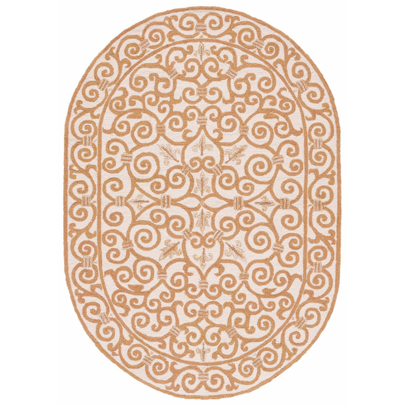 Bissette Hand Hooked Wool Pile Oriental Rug, Oval 7'6" x 9'6"