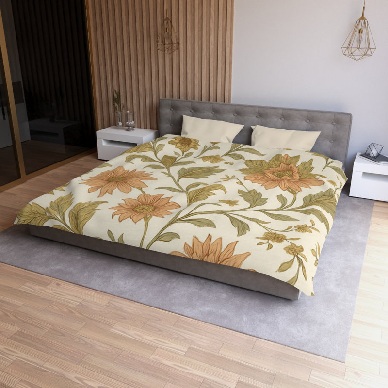 Microfiber Duvet Cover Boho Style, Design 59, King Duvet Cover, Cream