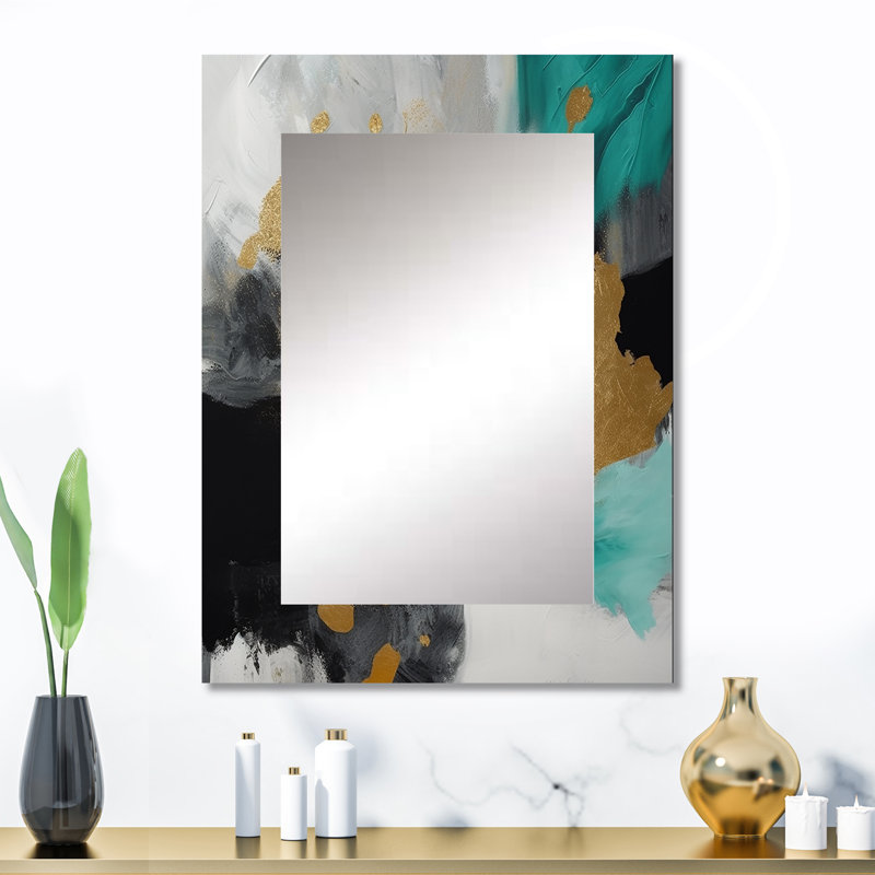Full Moon Happiness Gold & Turquoise Abstract V - Abstract Painting Mirror, Blue Decorative Wall Mirror, Printed Metal Art