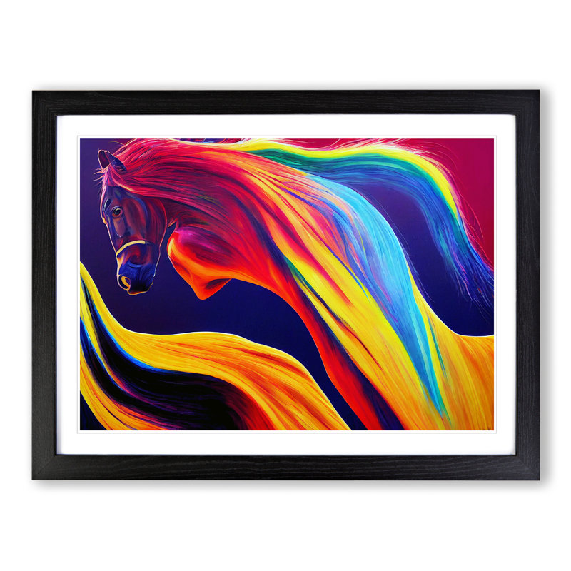 XH1022-6630X Painted Horse Abstract - Single Picture Frame Print, Black Framed, 46cm H x 64cm W x 2cm D