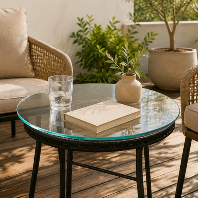 24-Inch Round Tabletop, Clear Tempered Glass, 0.24 Inches Thick, With Polished Edges