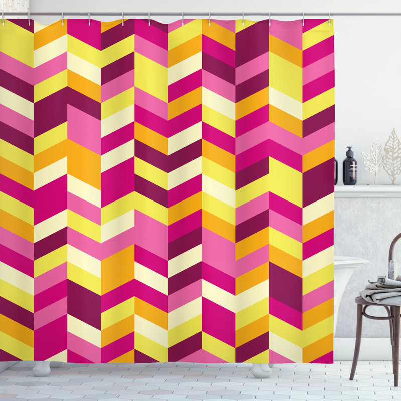 Ensemble de rideau de douche + crochets, H 70 po x l 69 po, Jaune, magenta