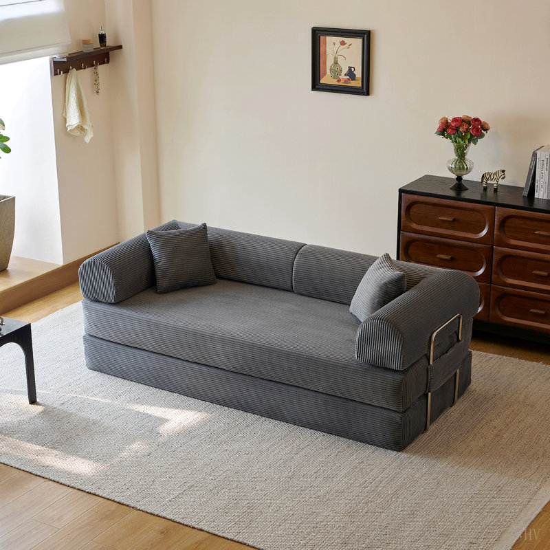 Canapé à compression de 78,8 po, canapé-lit convertible au sol avec accoudoirs avec dossier coussiné, canapé-lit futon confortable, causeuse modulaire désossée, tissu en velours côtelé, pour le salon, la chambre à coucher