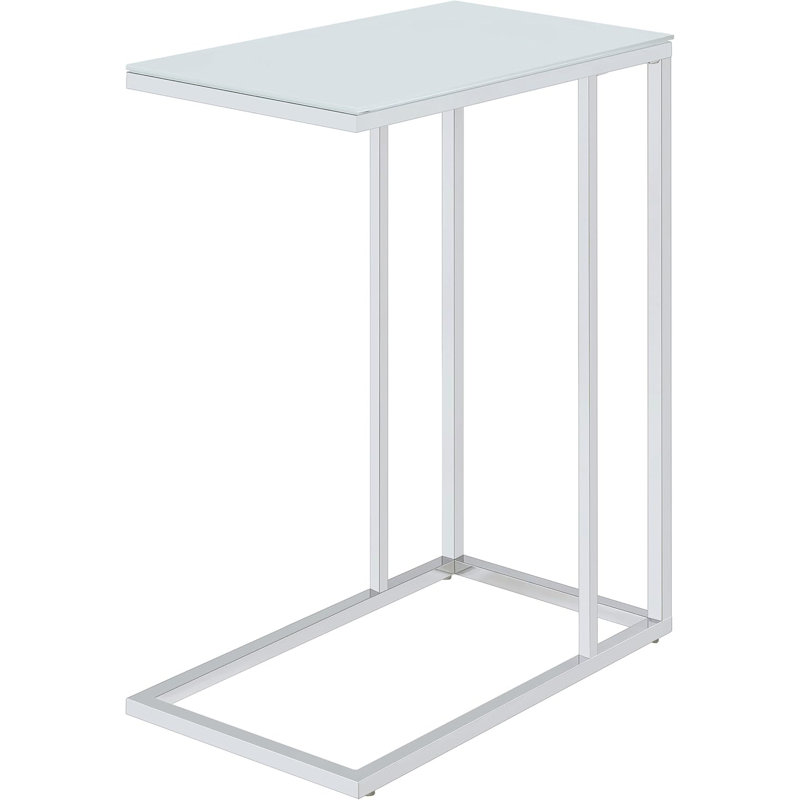 Modern C-Shaped Sofa Side Table With Tempered Glass Top And Chrome Metal Frame - Space-Saving Design For Living Room And Compact Areas