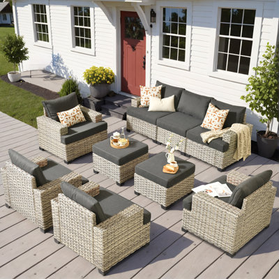 Wahkon 7 - Person Outdoor Conversation Set, Wicker Patio Sofa & Chair Set with Cushions