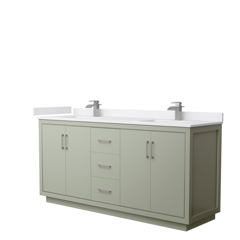 Icon 72" Double Bathroom Vanity Set, Brushed Nickel, White, Light Green