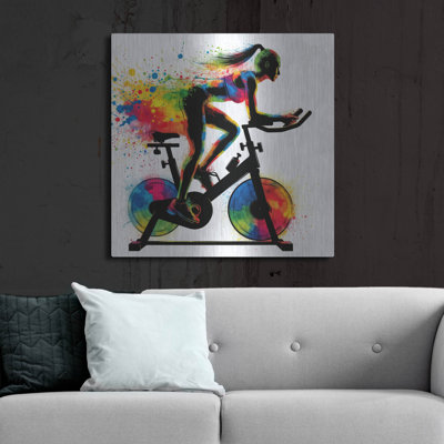  'Ride Bike Threadmill Watercolor' by Rey Klimt Metal Wall Art, 36" x 36"