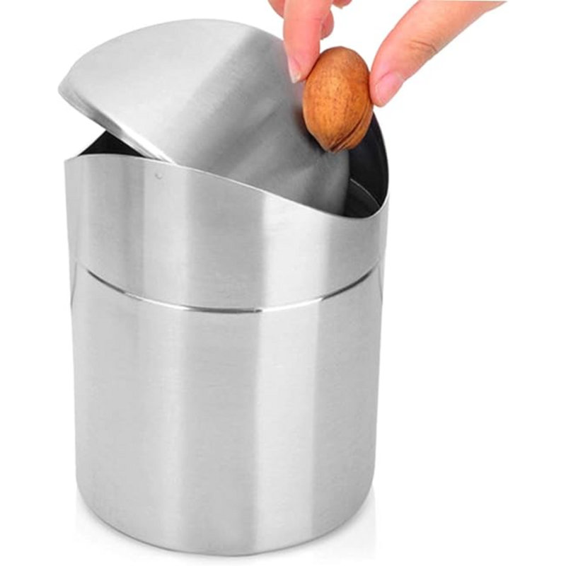 Small Mini Trash Can With Lid, Brushed Stainless Steel Small Tiny Mini Trash Bin Can