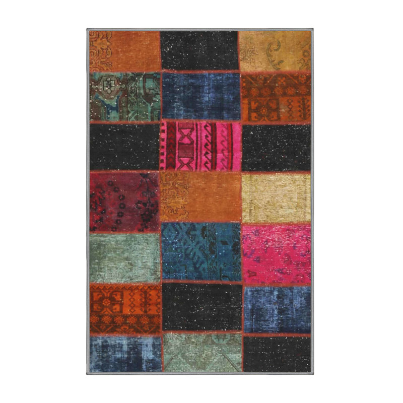 Tapis gris/rose/bleu contemporaine, Rectangle 5 pi x 7 pi