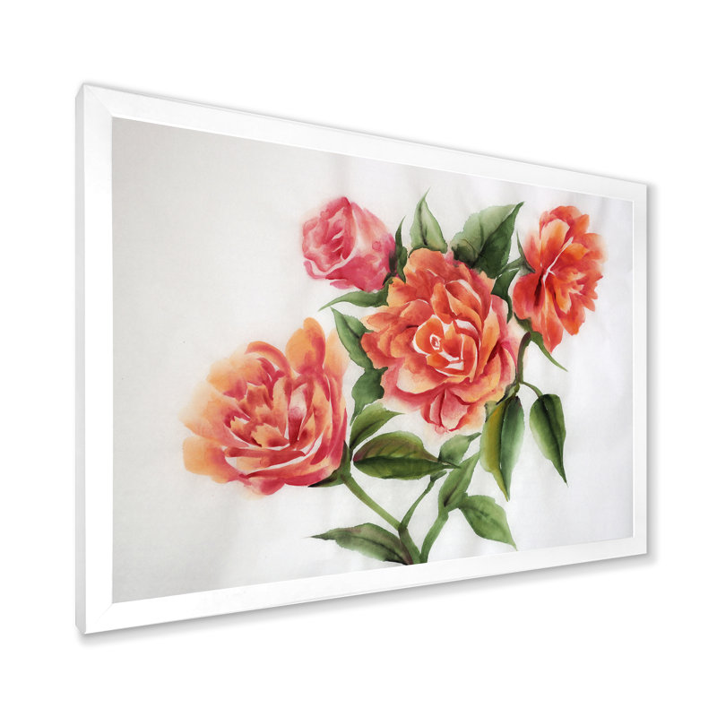 Orange Orange Roses - peinture sur toile, H 30 po x l 40 po x 1,5 po, Cadre blanc