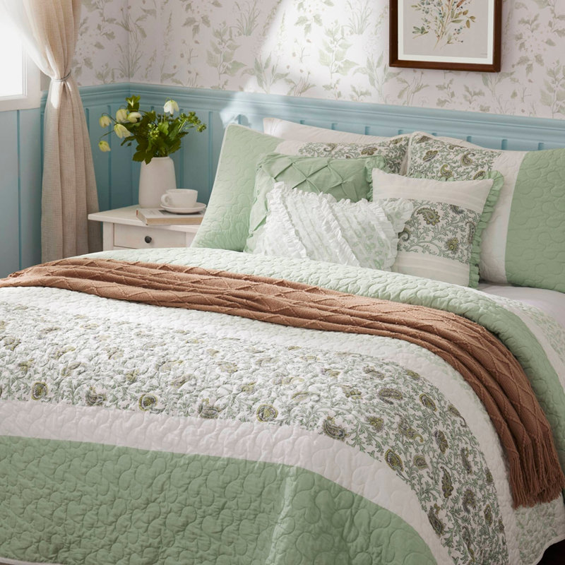 6 Piece Cotton Percale Quilt Set with Throw Pillows Full/Queen, Full/Queen Sheet Set with 5 Additional Pieces