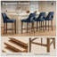 Ensemble de 2 tabourets de bar, tabourets de bar rembourrés à hauteur de comptoir, tabourets de comptoir modernes avec pieds en bois pour îlot de cuisine, bleu marine