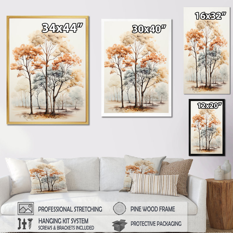 «Soft Neutral Tones Tree Oak Harmony», reproduction sur toile, H 44 po x l 34 po x P 1,5 po, Cadre simple argenté