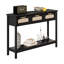  Entryway Table With Storage, Console Table With Open Storage Golden Metal Handles, Narrow Hallway Table With 3 Rattan Drawers, Sideboard Sofa Tables For Living Room Hallway Black-1944968811