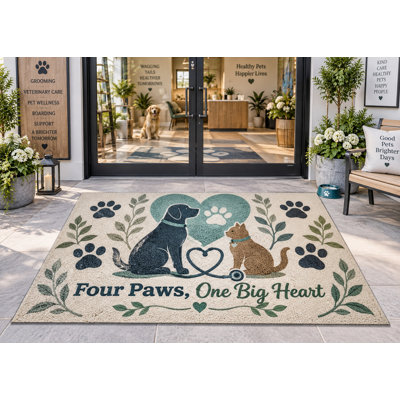5' x 7' Outdoor Area Rug Four Paws One Big Heart Heavyweight Solid Waterproof PVC Coil Loop Carpet, Patio Rug, Quick Dry Outdoor Mat for Large Doormat Porch Deck Entryway Pet Supply & Grooming Salons 