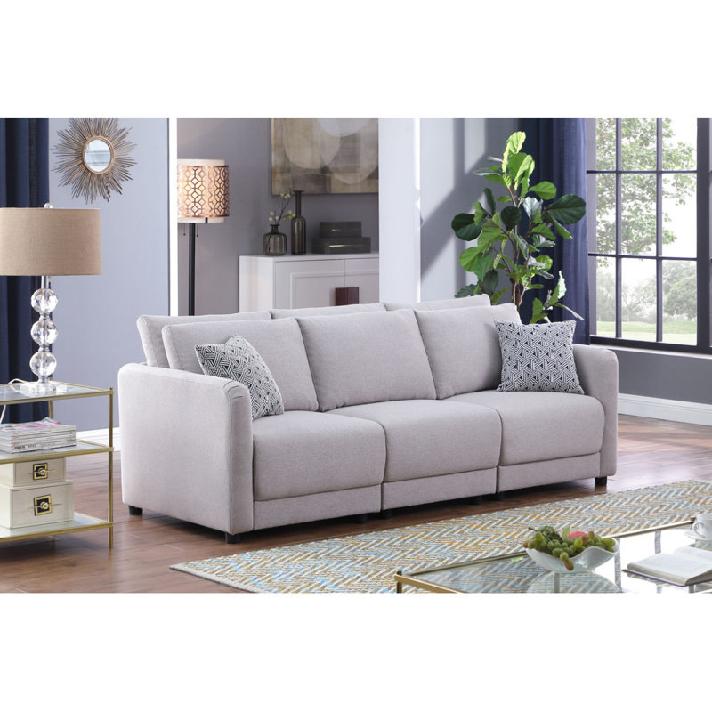 Canapé moderne en lin avec coussins Penelope, H 32,55 po x l 85,55 po x P 34,55 po