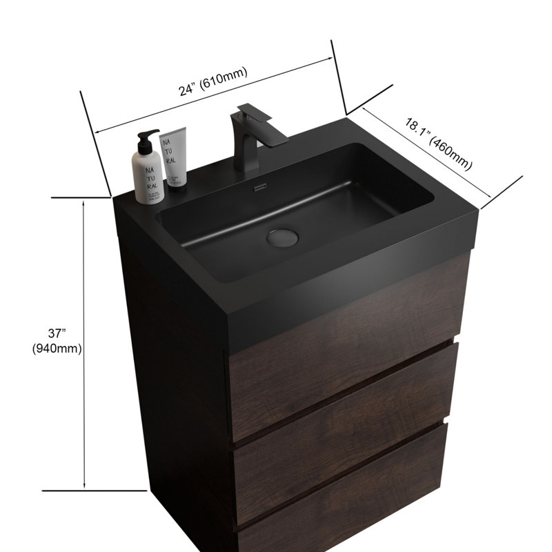 Modern Bathroom Large Storage Vanity, Walnut, Black