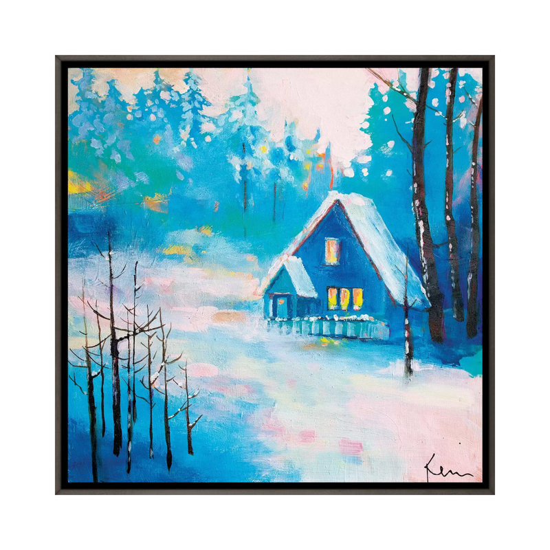 Snowy Solitude by Kerri Blackman - Painting, Dark Rustic Wood Framed, No Mat, 18" H x 18" W x 1.5" D