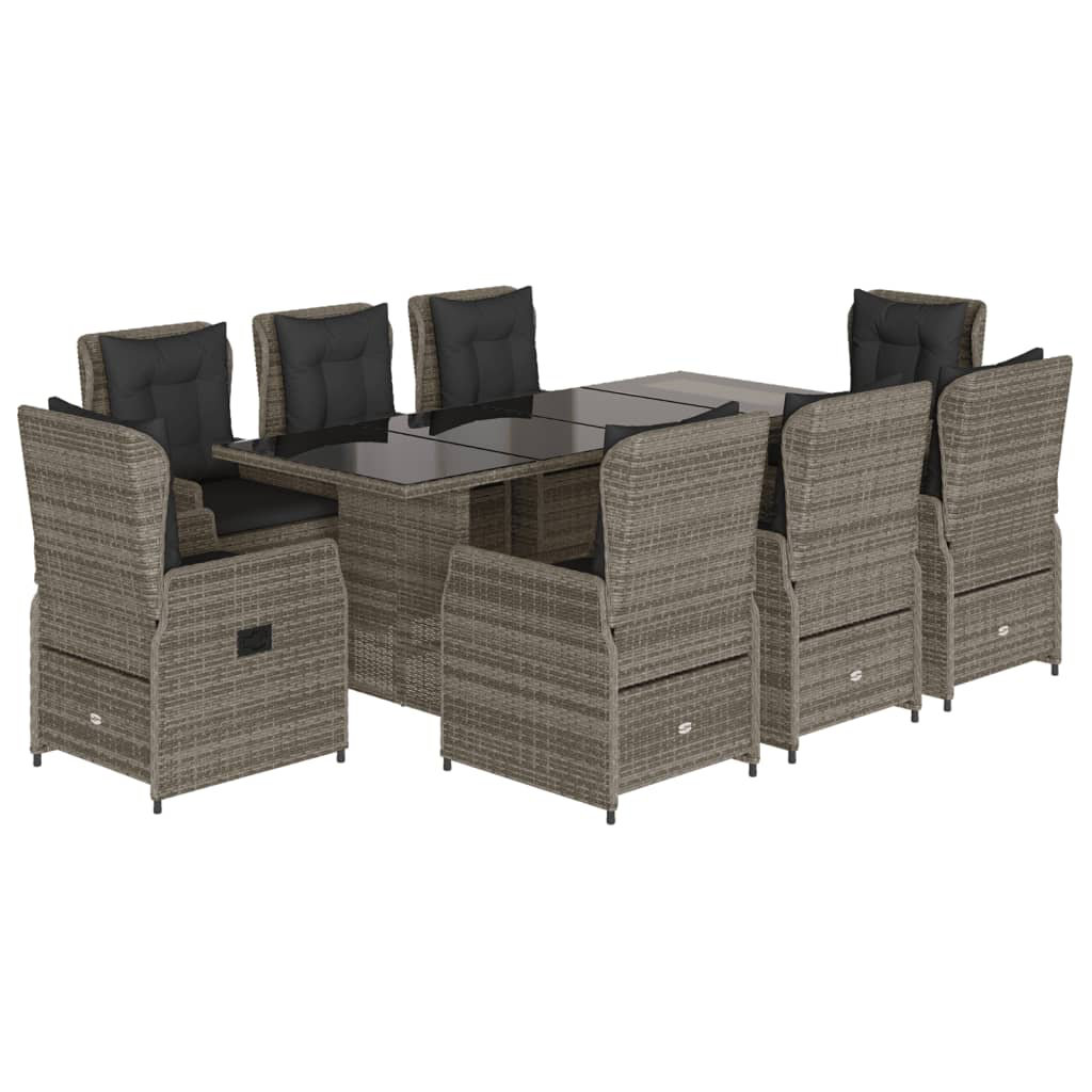 Vidaxl 9-Tlg. Garten-Essgruppe Mit Kissen Grau Poly Rattan