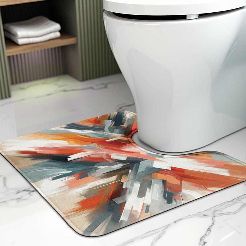 Tapis de salle de bain en forme de U abstrait bleu ardoise terre de Sienne brûlée 20 po