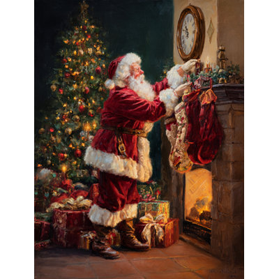 «Santa by the Fireplace», art mural sur toile