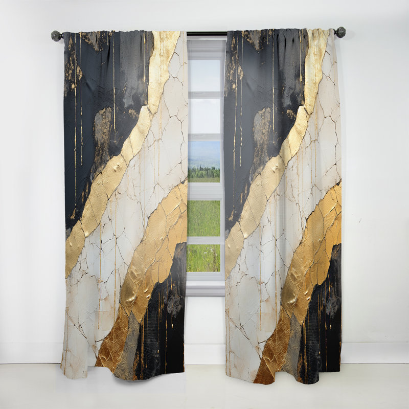 Black Gold Adorned Potteries V - Spirals Curtain - Velvet Room Darkening - 1 Panel, 52" W x 108" L