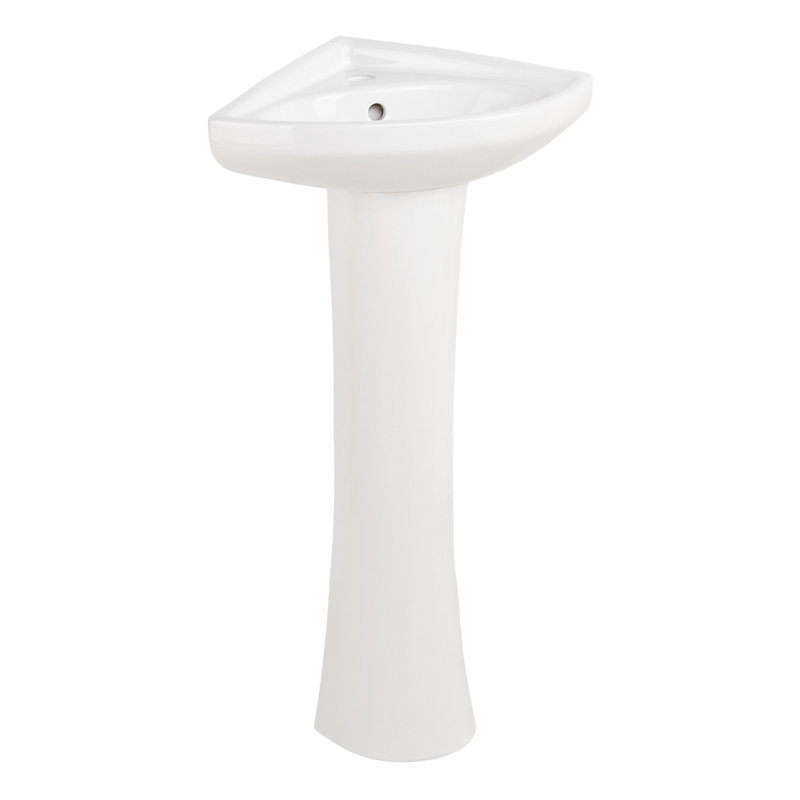 20" Point Roberts 27.13" Tall White Porcelain Corner Pedestal/Wall Bathroom Sink with Overflow