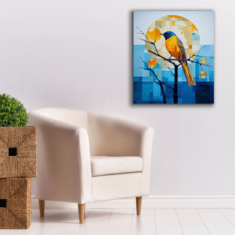 Toile épique «Blue and Yellow Bird» par Momart, 26 po x 30 po, H 30 po x l 26 po x P 1,5 po