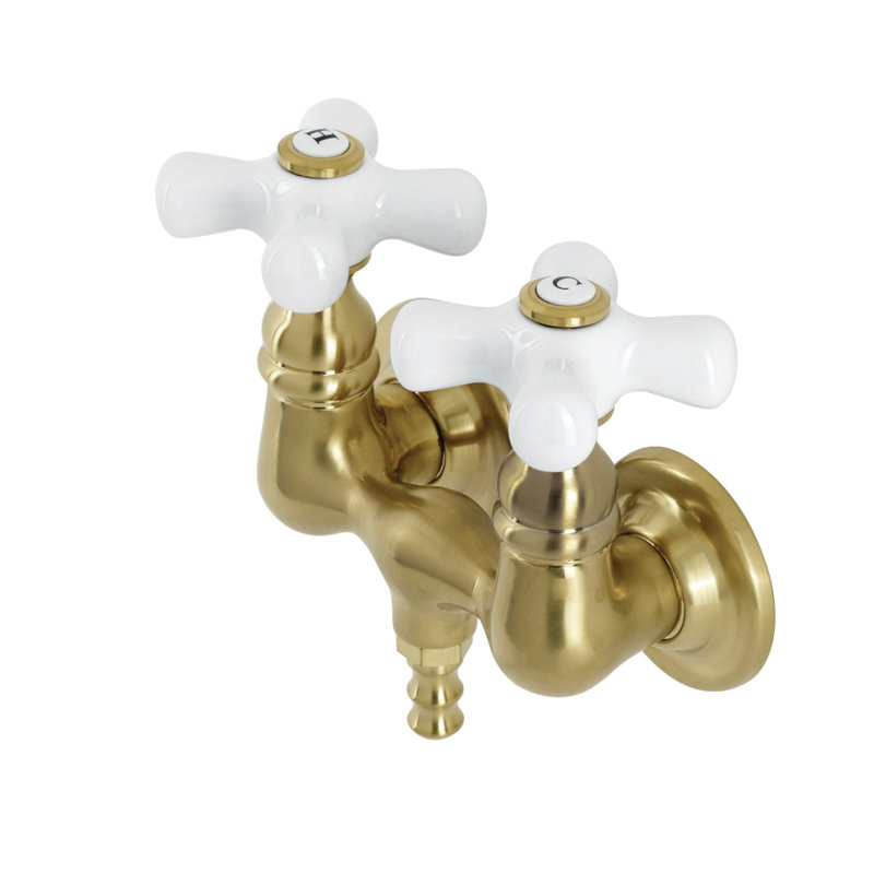 Double Handle Wall Mounted Clawfoot Tub Faucet, Brushed Brass