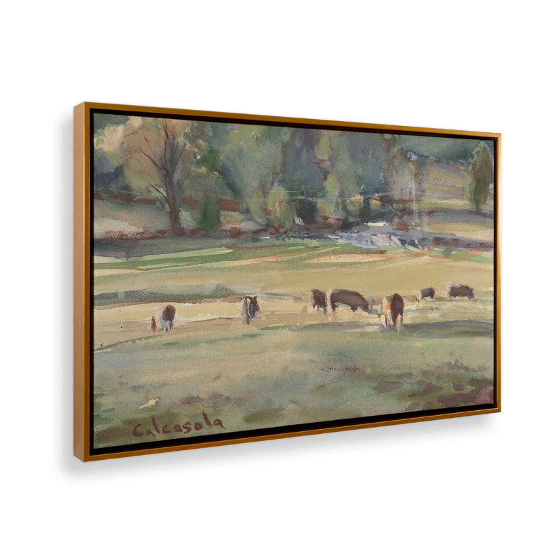 «Grazing Cows» par Stephen Calcasola, reproduction d'art sur toile, H 36 po x l 48 po, Doré