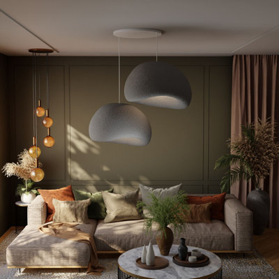 Modern Adjustable Chandelier Light Fixture, Concrete Grey, 17.7 x 15.7 x 12.6 inches | Polymeric Composite Body, IP20, 35 - 47.2 inches Height | 2 x E27 Socket, Max 40W (Bulb Not Included) | Stylish Home Lighting