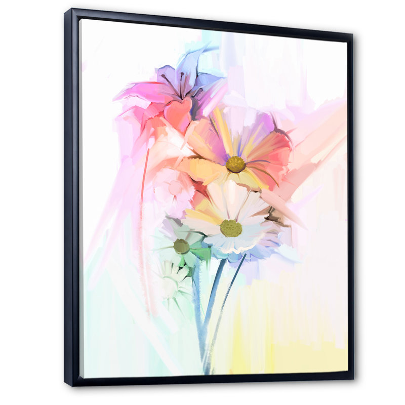 «Modern Gerbera Daisy Flower», reproduction d'art sur toile traditionnelle, H 20 po x l 12 po x P 1 po, Cadre flottant noir