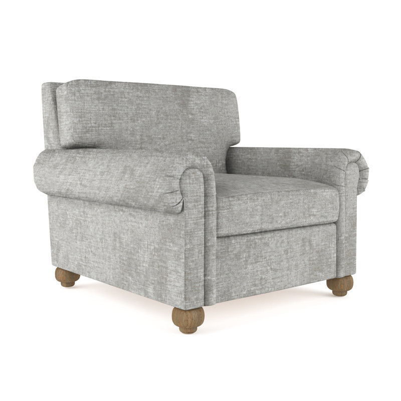 Leroy Armchair, 36" H x 41" W x 43" D, Crushed Velvet Alabaster, Weathered