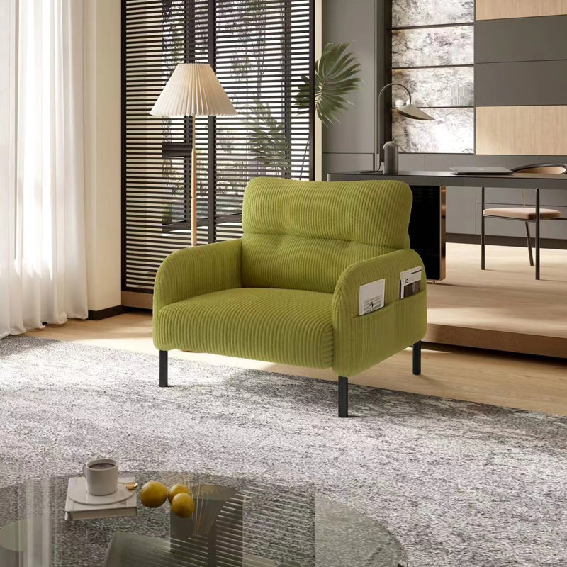 Fauteuil confortable en velours côtelé monochrome pour les pièces à vivre principales, design à double poche, coussin moelleux, structure élégante avec poches de rangement latérales, idéal pour le bureau et le coin lecture, soutien lombaire ergonomique