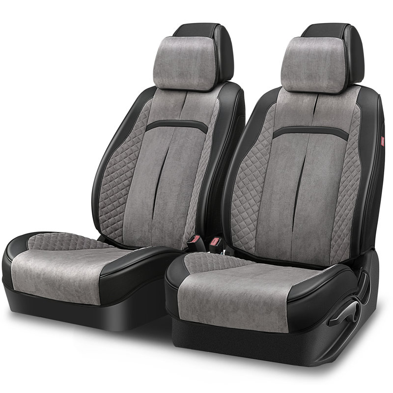Front Row Seat Covers Universal Waterproof Polyester For Cars Suvs Trucks Airbag Compatibility​​, Gray