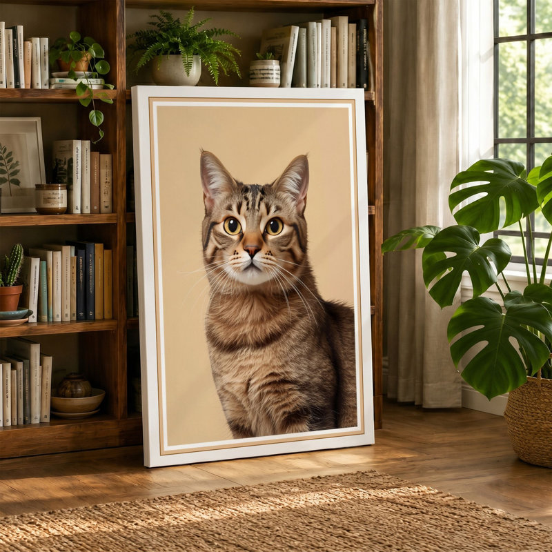 Tabby's Gaze Modern - Wrapped Canvas, 30x20 - 76.2 x 50.8 cm, Taupe Border