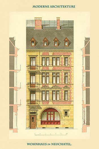 Résidence à Neuchâtel par Colomb et Prince - Reproduction, H 42 po x l 28 po x P 1,5 po