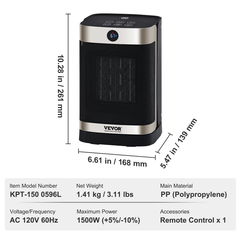 Blue Electric Ceramic Space Heater with Thermostat and Automatic Shut-off