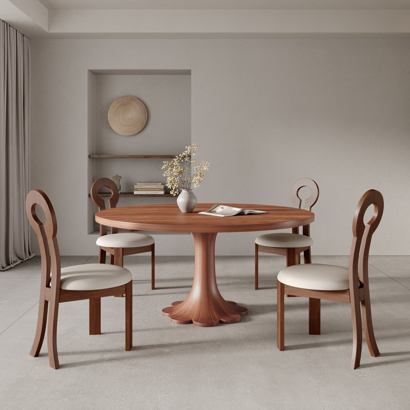 Table de salle à manger ronde Mid-Century Farm, Brun, H 29,52 po x L 53,15 po x l 53,15 po