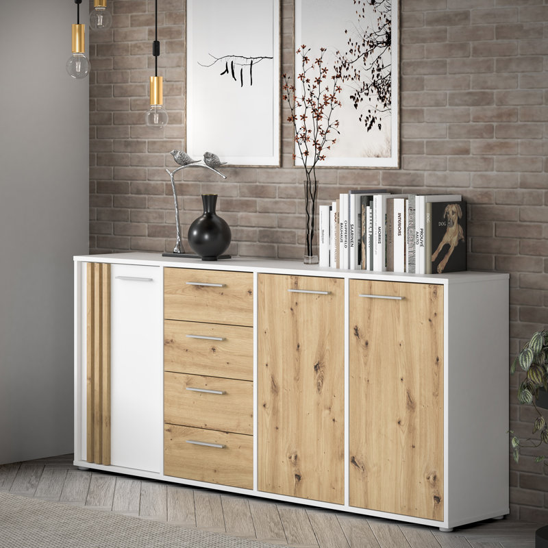 Aundraya 32.1cm Sideboard, Chrome, White/Beige