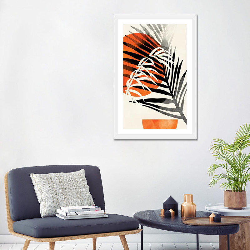 «Palm Leaves» par Ana Rut Bré - impression d'art graphique, H 32 po x l 24 po x P 1 po, Papier encadré blanc, Blanc