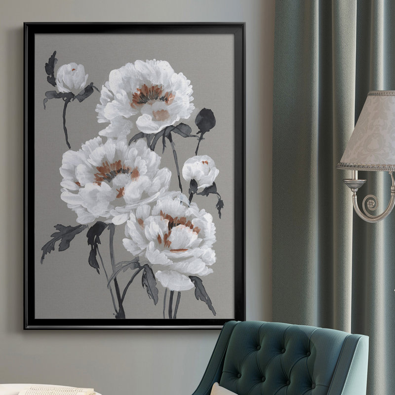 Pivoine profusion I, toile encadrée de qualité supérieure - prête à être accrochée, Noir, H 36,5 po x l 26,5 po x P 1 po