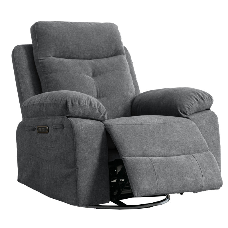 Power Recliner Glider Chair With Bluetooth Speaker 270 Degree Swivel With LED Light Side Arm With Storage Pockets USB+Type C Charging Port Button Control Retractable Footrest Adjustable Backrest DG