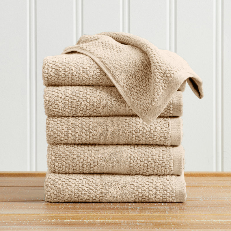 100% Cotton Textured Woven Bath Towel Set, Hand Towel (Pack of 6), Sandstone