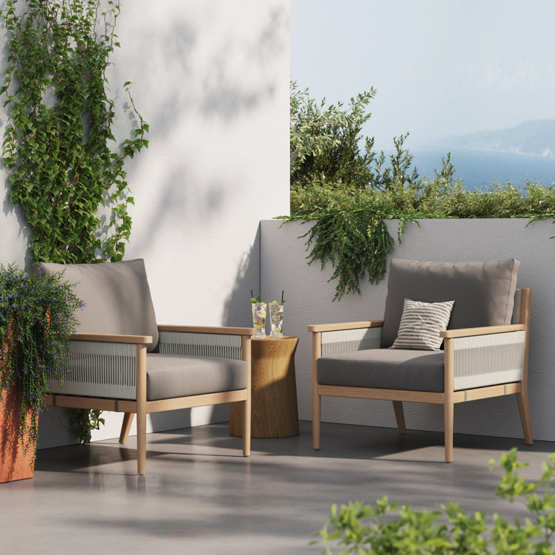 Chaise de patio en bois d'acacia avec corde décorative, Gris