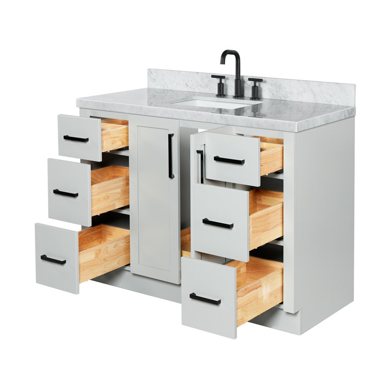   Kayleigh 49 Inch Single Rectangle Sink Bathroom Vanity with Carrara White Marble Countertop 1.5 Inch in Grey, Rectangle