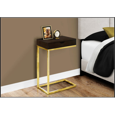 C-Shaped End Table With Storage Drawer, Modern Accent For Living Room And Bedroom, Espresso Finish