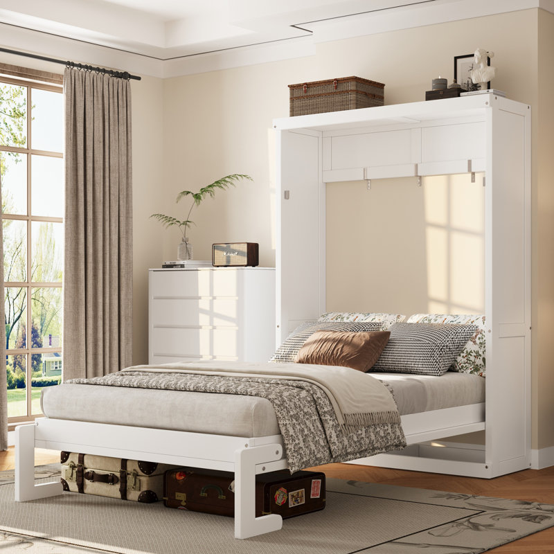 Twin Size Murphy Bed, Foldable Cabinet Wall Bed, Space-Saving Design, White