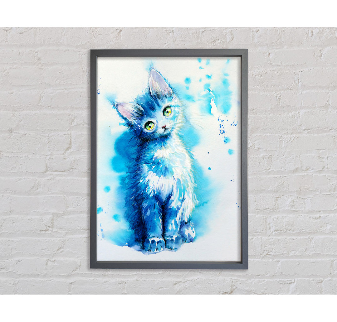 Blaue Katze lauschend - Einzelner Bilderrahmen Kunstdrucke auf Leinwand